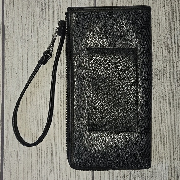 Coach Zip Signature Canvas Pebbled Leather Wristlet Black - Picture 2 of 13